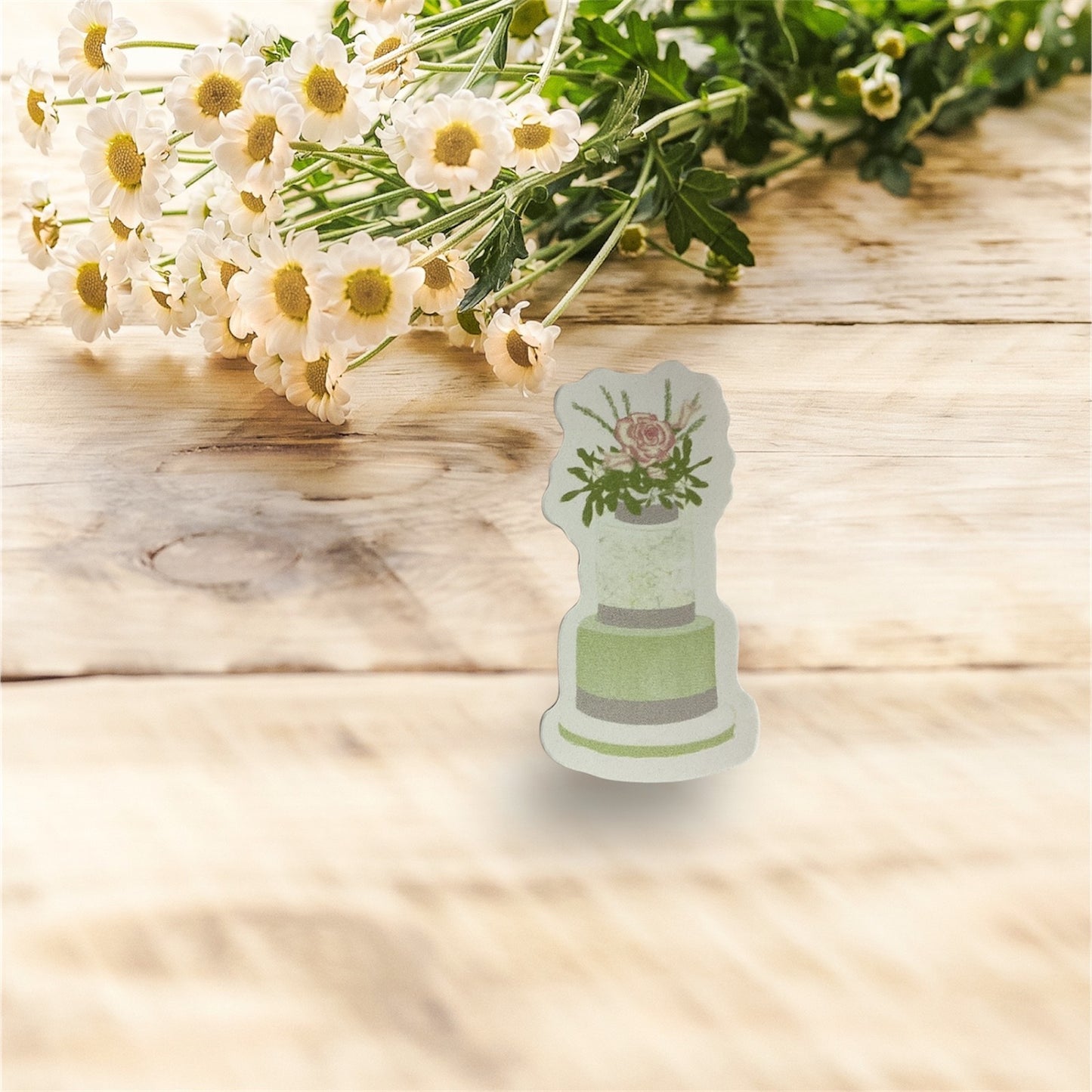 A6 Hard back NotePad Green floral 3 tier cake design