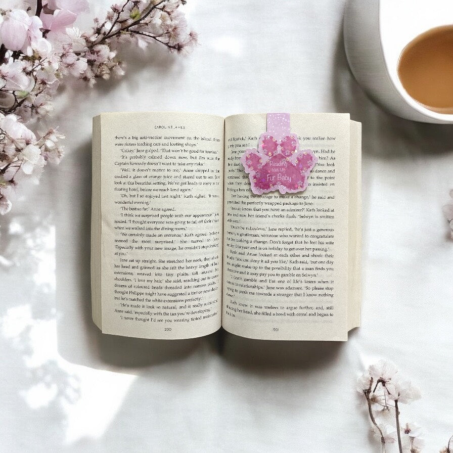 Pink Paw Print Magnetic Bookmark - Front View - Cute Pet-Themed Bookmark with Strong Magnetic Clip"
