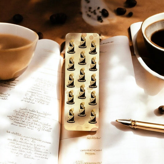 Stylish leopard print bookmark with black and gold cake design, perfect for book lovers and gift giving"