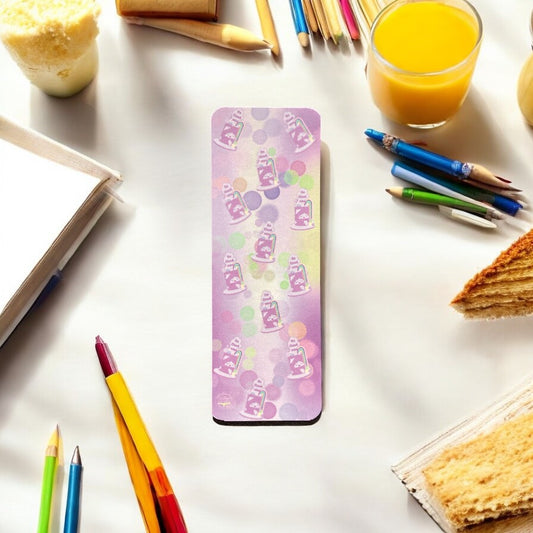 Colourful rainbow and cloud bookmark with cake design, perfect for book lovers and students"