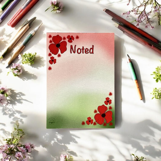 "A6 Hardback Notepad - Field of Poppies Design - with Vibrant Red Poppy Flowers"