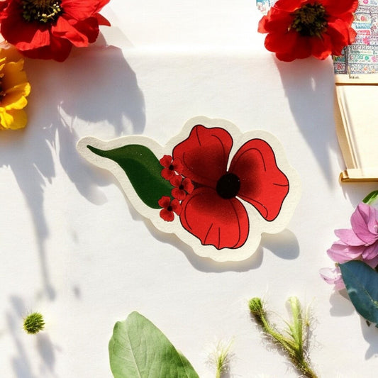 Remembrance Poppy Die Cut Sticker - Vibrant Red Flower Design - Waterproof Collectible Sticker - 40mm x 50mm"