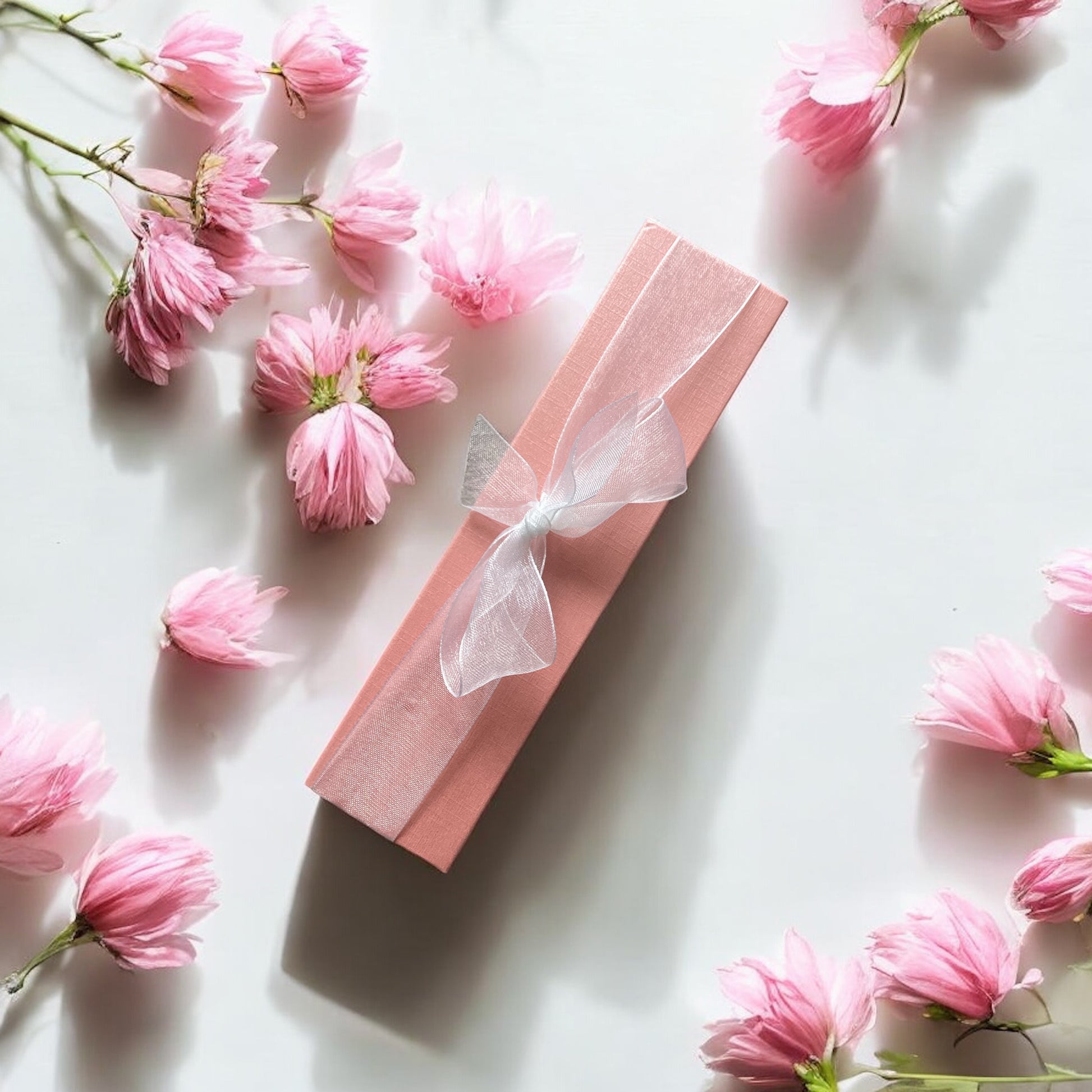 "Presentation box with a touch of elegance organza ribbon"